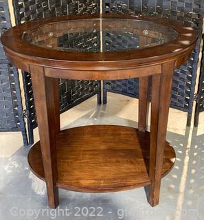 Oval Side Table with Beveled Glass Top 