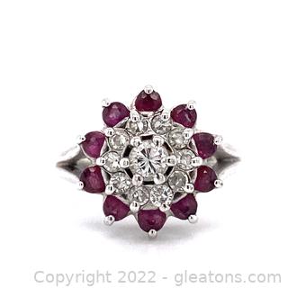 $4,300 Appraised 14K Ruby and Diamond Cocktail Ring Size 6.5