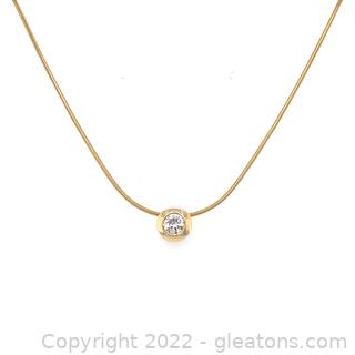 $4,200 Appraised Diamond Italian 14K Solitaire Pendant and 16" Necklace