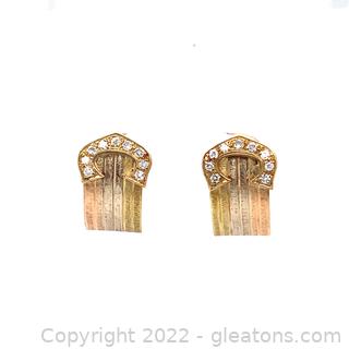 $2,700 Appraised Diamond and 18K Tri Gold Earrings