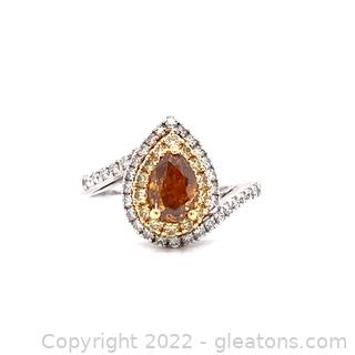 Appraised $16,200 Fancy Yellow and Brown Diamond 18k Ring Size 7.25