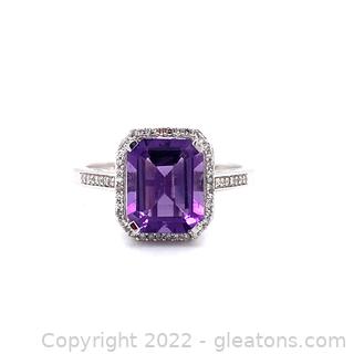Appraised 2 Ct Amethyst and Diamond Ring Size 6 3/4
