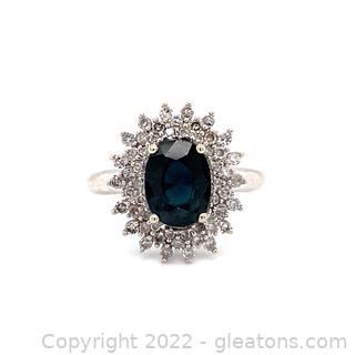 Appraised $7,800 2 CT Sapphire and 1 TCW Diamond Ring Size 7