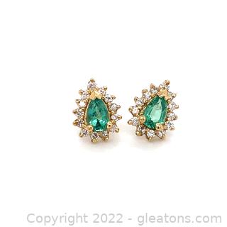 Appraised $4,000 1.2 CT Emerald and Diamond 14k Earrings