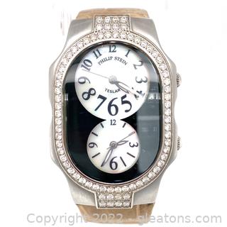 Appraised $3,600 Ladies Diamond Phillip Stein Alligator Wrist Watch