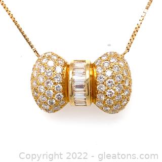 Appraised $16,000 18k 3 TCW Diamond Bow Pendant 18" Necklace