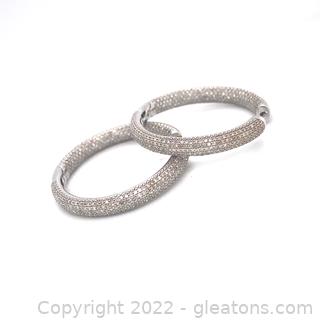 Appraised $8,200 1.5 TCW Diamond Hoop 14k Earrings 1.5" Drop