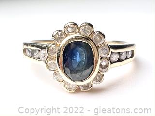 Pretty 14kt Sapphire and Diamond Ring - Size 6 1/2