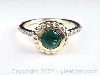 14k Synthetic Emerald Ring - Size 6