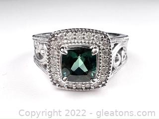 14k Green Tourmaline Diamond Ring - Size 7