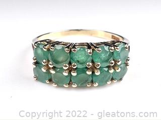 10kt Double Row Emerald Ring  Size 9
