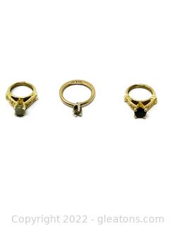 3 Miniature Ring Charms/Pendants in 14kt Yellow Gold 