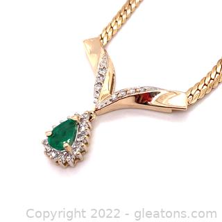 $3,500 Appraised 14K Diamond and Emerald Matinee Necklace
