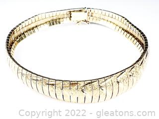 10k Yellow Gold Etched Omega Style Bracelet 