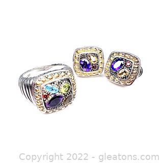 Effy Designer 18k and sterling Silver Multi Gemstone Ring & Earring Set