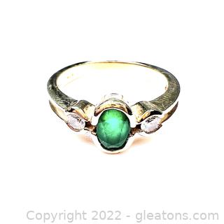 Bezel Set Emerald and Diamond Ring 14kt Yellow Gold 