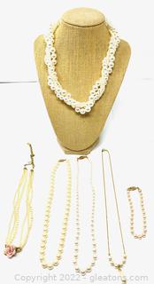 Collection of Costume Jewelry Pearl Necklaces & Bracelet (Lot of 6) 