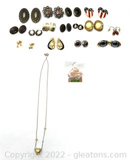 Collection of Costume Jewelry Including Earrings, Pin & Necklace 