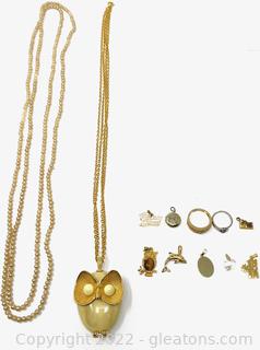 Collection of Gold Tone Costume Jewelry & Pearl Necklace 