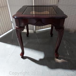Queen Anne Style End Table with Glass Top 