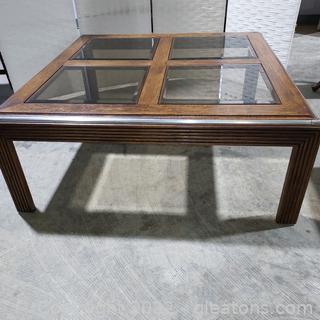 Traditional Style Coffee Table with 4 Glass Inserts in Top