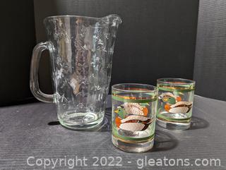 Anchor Hocking 72oz Glass Pitcher & Libbey Mallard Glassware (Set of 2) 