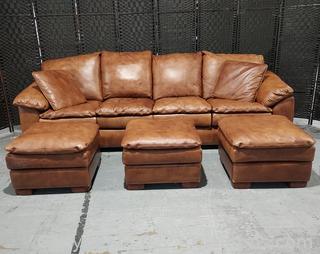 Gorgeous Nutmeg color 4 Person Leather Creation Top Grain Leather Sofa with 3 Ottomans Retailed for $6,000