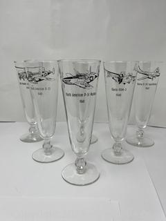Vintage Libbey Plane Aviation Tall Footed Beer Glasses (6) 