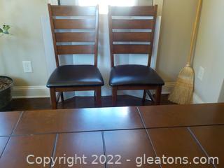 Pair of Walnut Brown Ladder Back Dining Chairs