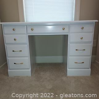 White 2 Pedestal Desk with 5 Drawers 