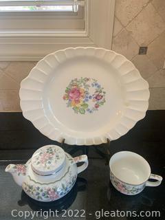 Limoges Platter and Andrea by Sadek Teapot with Cup 