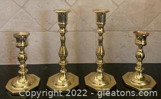 Four Solid Brass Baldwin Candlestick Holders 
