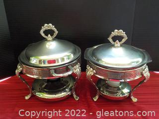 2 Silverplate Chafing Dishes with Glass Inserts 
