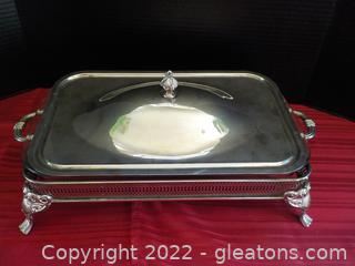 Silverplate Buffet Server with Lid, Glass Insert and Tongs 