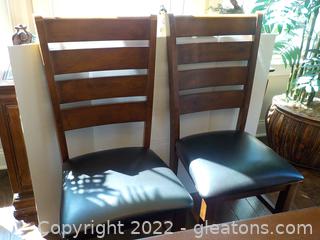 Pair of Walnut Brown Ladder Back Dining Chairs 
