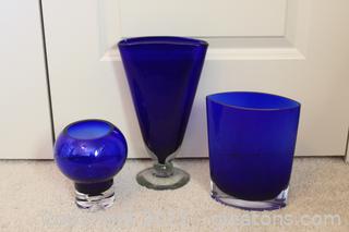 3 Cobalt Blue Vases