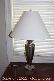 Metal Table Lamp on Wooden Base
