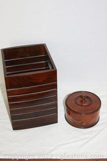 Vintage Style Wood Box & Waste Basket 