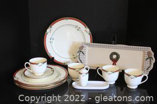 Pfaltzgraff Plates & Teacups & Snack Tray 