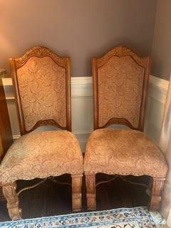 Pair of Pecan Monte Carlo Upholstered Side Chairs by Aico 
