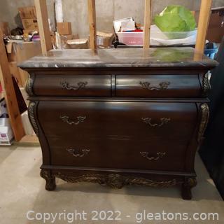 Beautiful Marble Top Bombe Style 4 Drawer Chest of Drawers