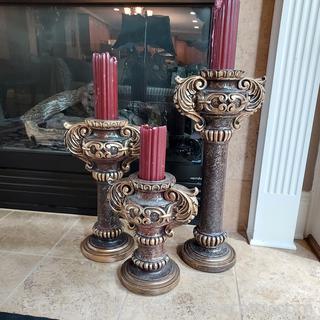 Set of 3 Gorgeous Plaster Pillar Candle Holders