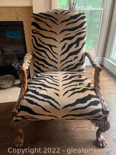 Beautifully Carved Arm Chair with Velvet Animal Print