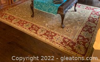 Large Wool Area Rug in Tan and Red Colors