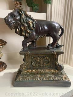 Lion Statue on Gold Gilded Base