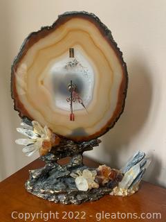 Battery Operated Agate Geode Clock with Tourmaline and Other Crystals