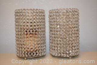 Pair of Crystal Bead Pillar Candle Stand 
