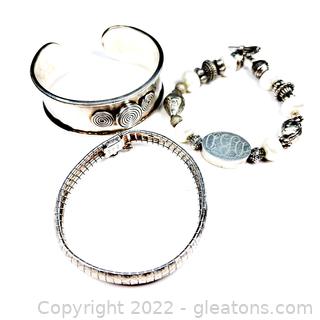 3 Sterling Silver Bracelets - Different Styles 