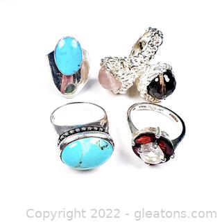 4 Sterling Silver Gemstone Rings         