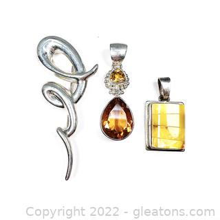 Sterling Silver Gemstone Pendants & Brooch 